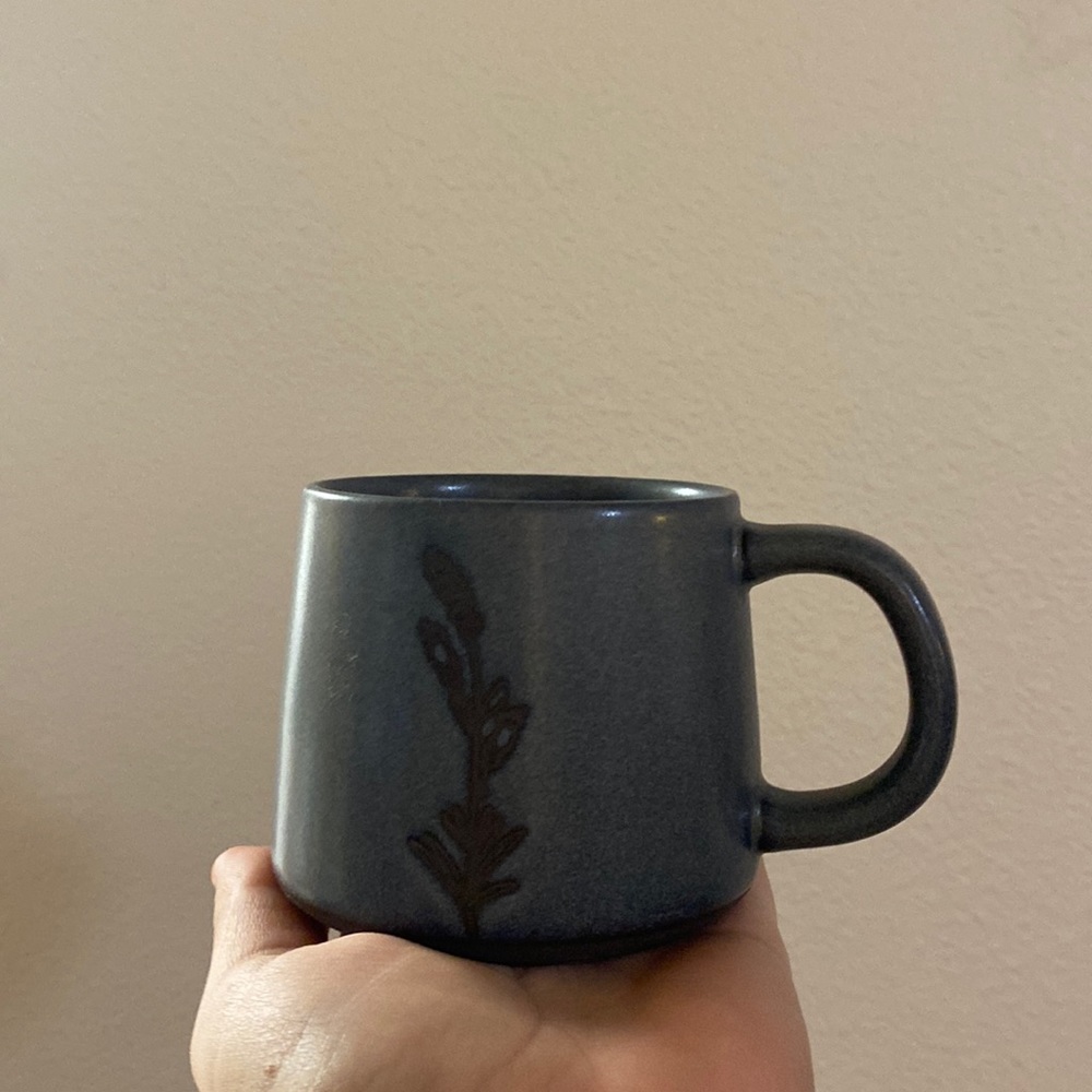 Hearth and Hand ceramic grey mug with flower engraved!
